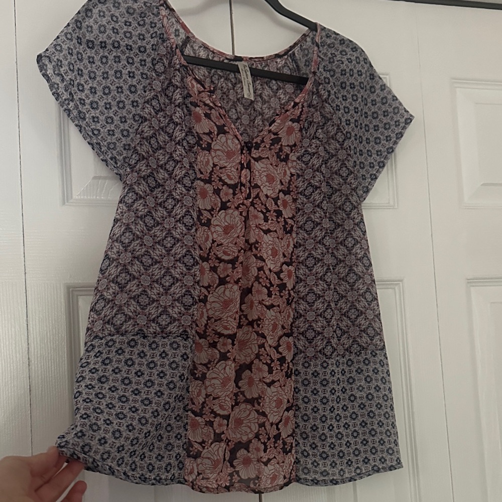 PerSeption Concept Pink and Blue Patchwork Blouse